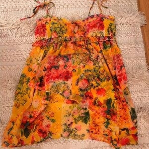 Girls' Yellow Floral Sundress with Pink & Green Accents